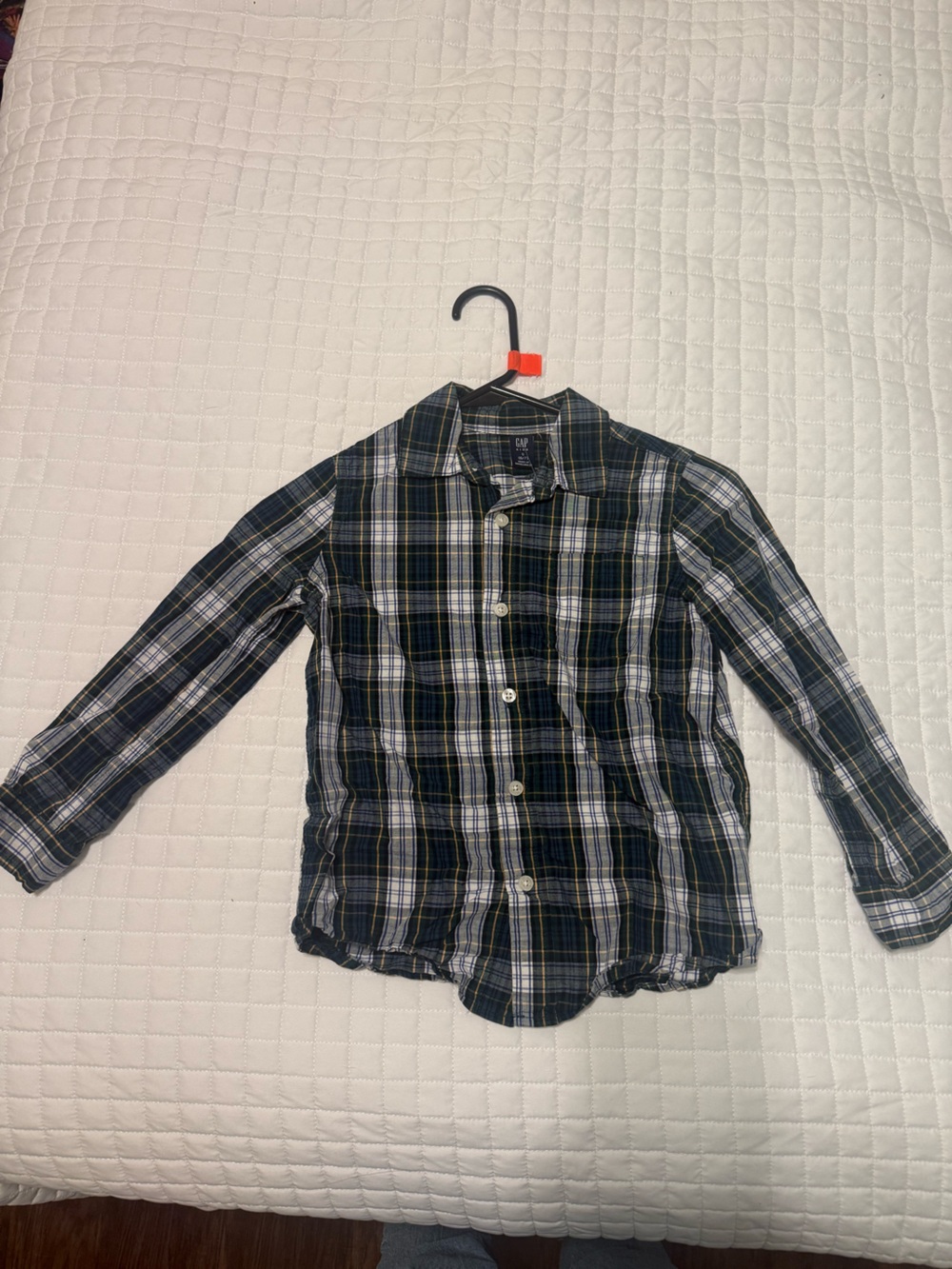 GAP boys Plaid Button-Down Shirt in Green, Blue, and White